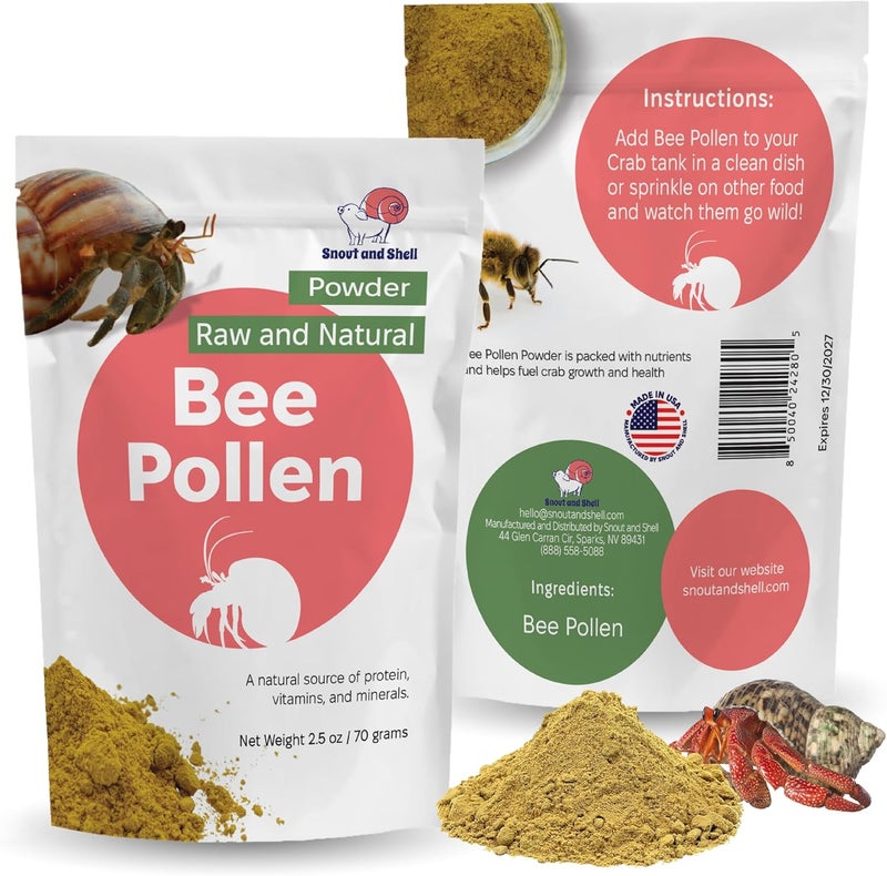 Snout and Shell Bee Pollen Powder for Hermit Crabs – Natural Food Supplement for Molting & Recovery – Auto Feeder Safe Powder Food Topper – No Filler Crab Nutrition Booster – 2.5 oz - Image 1